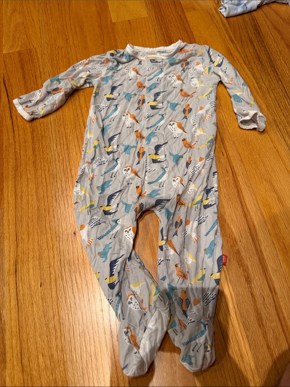 Magnetic Me Gray Footed One-Piece with Multicolor Bird Print 6-9 months